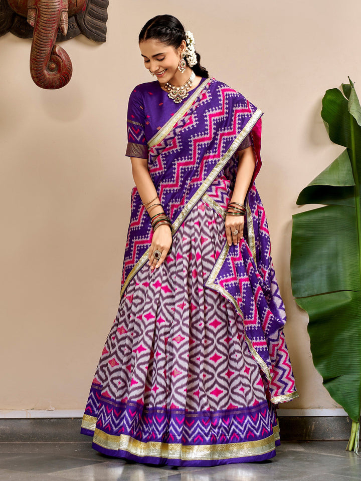 Royal Purple Ikat Print Silk Festival Wear Lehenga Choli