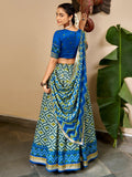 Sparkling Sky Blue Ikat Print Silk Navratri Wear Lehenga Choli