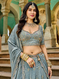 Astonishing Grey Bead Embroidery Crush Silk Event Wear Lehenga With Blouse