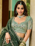 Striking Green Bead Embroidery Crush Silk Evening Wear Lehenga Choli With Dupatta