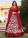 Beautiful Red Floral Printed Tussar Silk Navratri Lehenga Choli