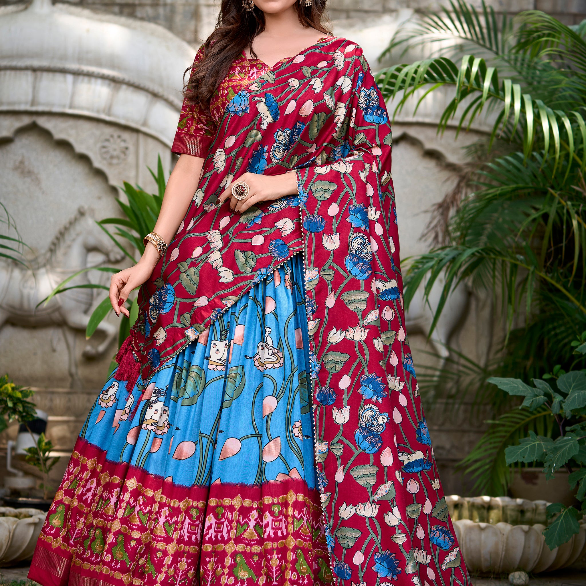 Wonderful Sky-Blue Patola Printed Silk Festival Wear Lehenga Choli