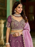 noticeable Wine Heavy Embroidery Crush Reception Wear Lehenga Choli With Dupatta