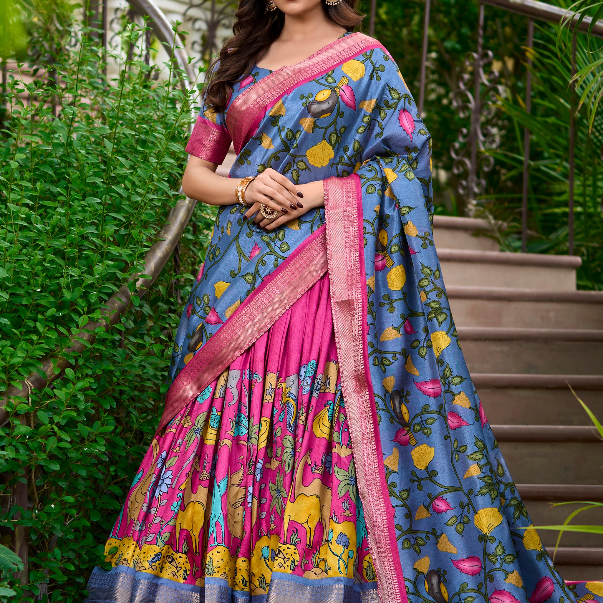 Charming Rani Pink Kalamkari Print Dola Silk Festival Wear Lehenga Choli