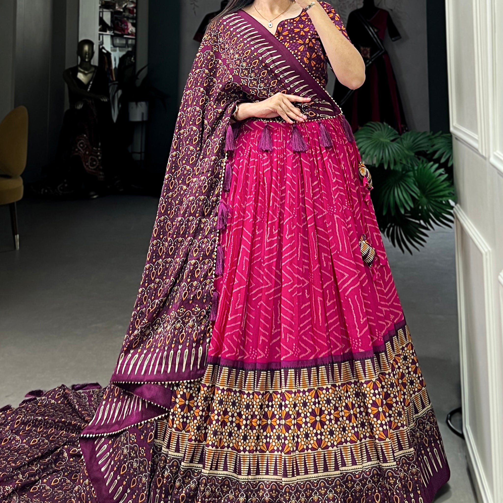 Gorgeous Pink Digital Printed Tussar Silk Lehenga Choli With Dupatta