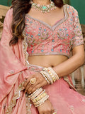 Significant Pink Bead Work Crush Engagement Wear Lehenga Choli With Dupatta