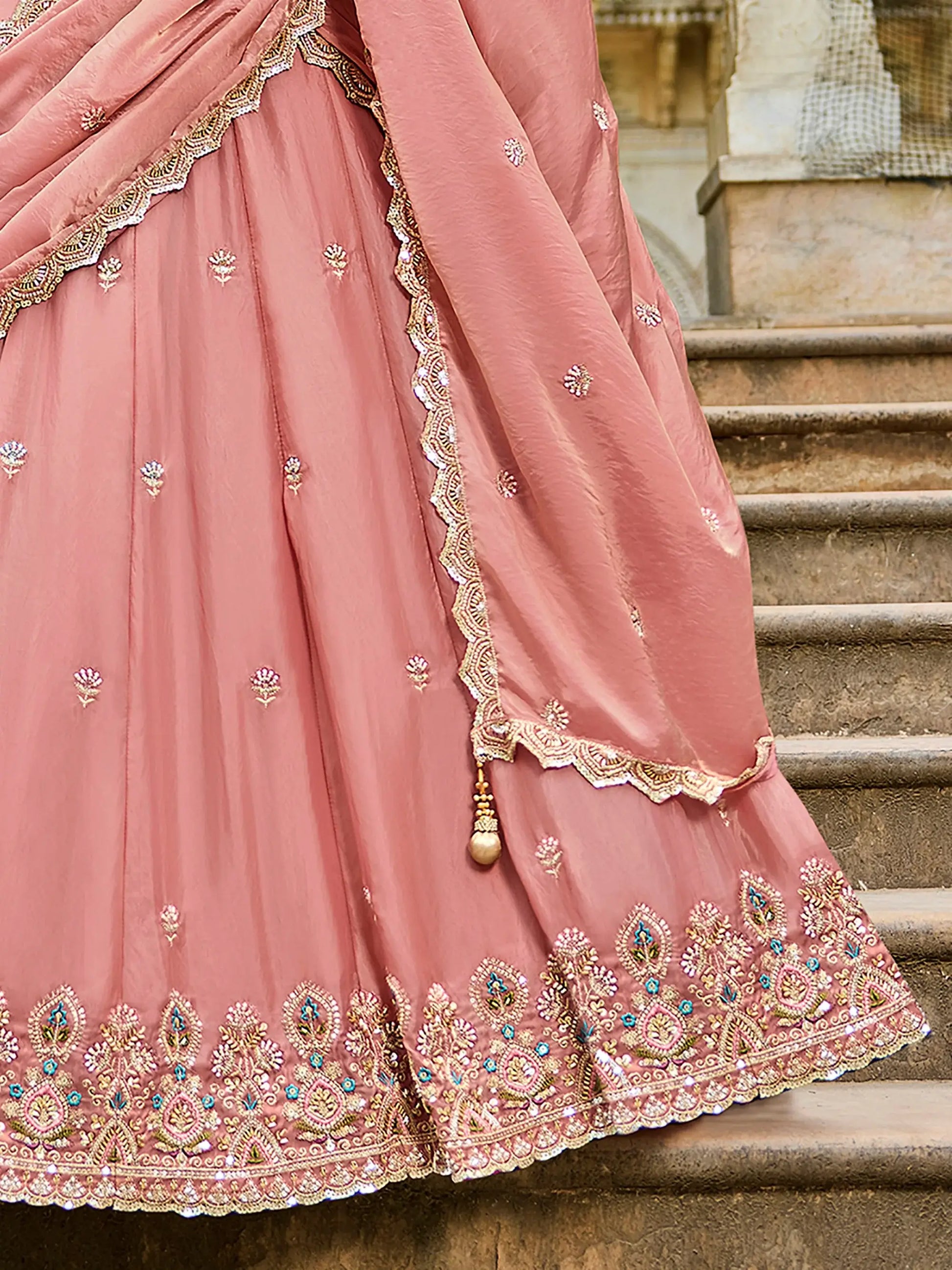 Significant Pink Bead Work Crush Engagement Wear Lehenga Choli With Dupatta
