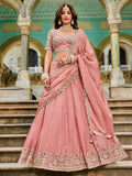 Significant Pink Bead Work Crush Engagement Wear Lehenga Choli With Dupatta