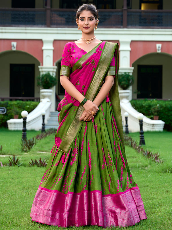 Attractive Green Shibori Printed Silk Event Wear Lehenga Choli