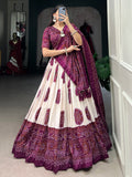 Adorable Wine Bandhani Printed Tussar Silk Lehenga Choli With Dupatta