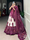 Adorable Wine Bandhani Printed Tussar Silk Lehenga Choli With Dupatta
