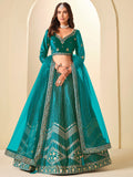 Precious Teal Green Sequins Work Velvet Bridesmaid Wear Lehenga Choli With Dupatta