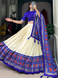 Incredible Blue Patola Printed Tussar Silk Lehenga Choli With Dupatta