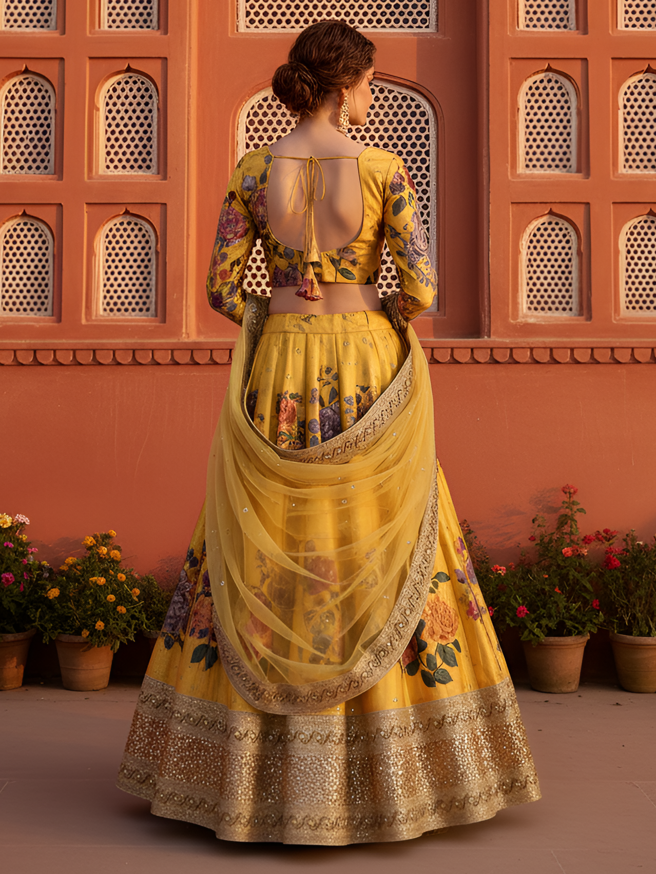 Amazeballs Yellow Floral Printed Silk Haldi Wear Lehenga Choli With Dupatta