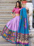 Gorgeous Lavender Kalamkari Print Tussar Silk Lehenga Choli With Dupatta