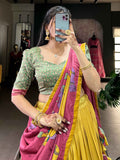 Precious Yellow Kalamkari Print Silk Haldi Wear Lehenga Choli