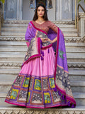 Marvelous Light Pink Kalamkari Print Tussar Silk Function Wear Lehenga Choli