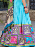 Fantastic Sea Green Kalamkari Print Tussar Silk Festive Wear Lehenga Choli