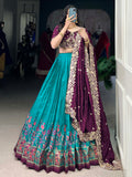 Delightful Teal Blue Tussar Silk Lehenga With Embroidered Choli