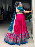 Fabulously Pink Floral Printed Tussar Silk Wedding Lehenga Choli