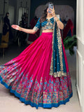 Fabulously Pink Floral Printed Tussar Silk Wedding Lehenga Choli