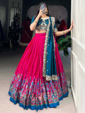 Fabulously Pink Floral Printed Tussar Silk Wedding Lehenga Choli