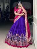 Tantalizing Purple Printed Tussar Silk Festival Wear Lehenga Choli