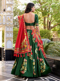 Awesome Green Foil Work Tussar Silk Mehendi Wear Lehenga Choli With Dupatta