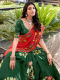 Awesome Green Foil Work Tussar Silk Mehendi Wear Lehenga Choli With Dupatta