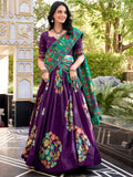 Phenomenal Purple Floral Printed Tussar Silk Designer Lehenga With Blouse