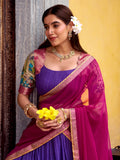 Desirable Purple Kalamkari Print Chanderi Silk Festive Wear Half Saree Lehenga