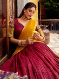 Royal Red Kalamkari Print Chanderi Silk Half Saree Lehenga With Dupatta