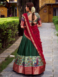 Awesome Green Zari Weaving Silk Traditional Half Saree Lehenga