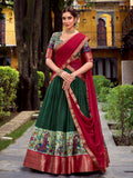 Awesome Green Zari Weaving Silk Traditional Half Saree Lehenga
