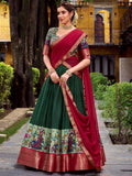 Awesome Green Zari Weaving Silk Traditional Half Saree Lehenga