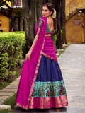 Classic Navy Blue Weaving Work Silk Wedding Wear Half Saree Lehenga