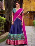 Classic Navy Blue Weaving Work Silk Wedding Wear Half Saree Lehenga