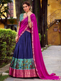 Classic Navy Blue Weaving Work Silk Wedding Wear Half Saree Lehenga