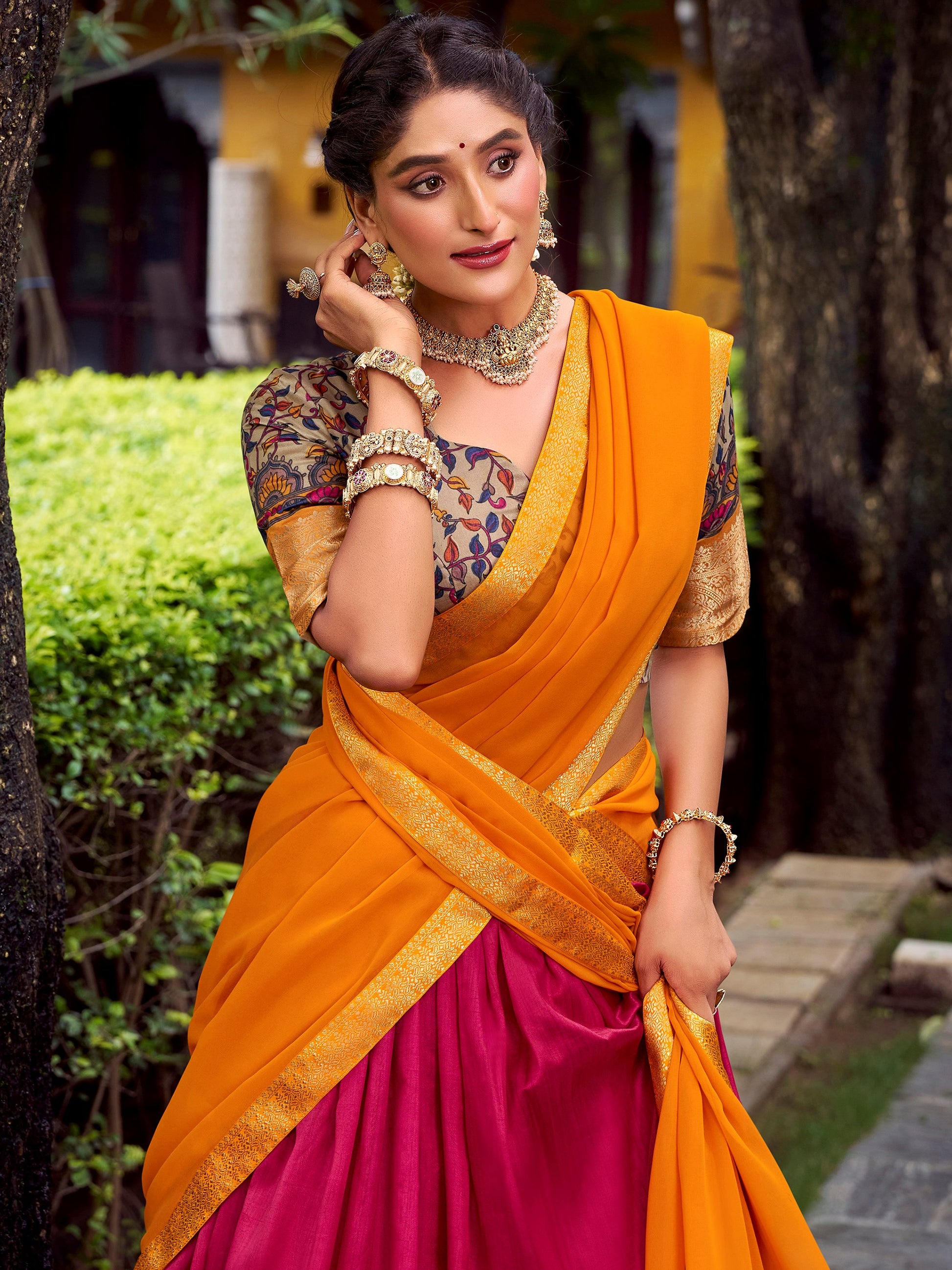 Mesmerizing Pink Zari Weaving Work Silk Event Wear Half Saree Lehenga