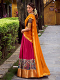 Mesmerizing Pink Zari Weaving Work Silk Event Wear Half Saree Lehenga