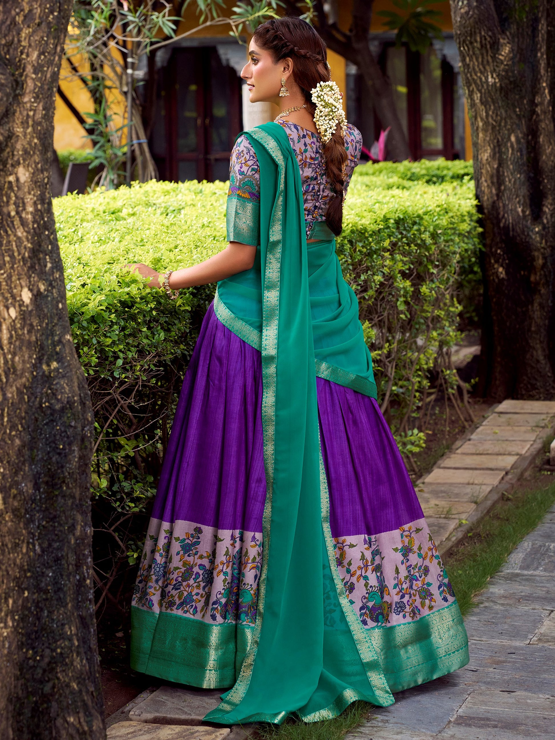 Charming Purple Weaving Work Silk Marraige Wear Half Saree Lehenga