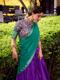 Charming Purple Weaving Work Silk Marraige Wear Half Saree Lehenga