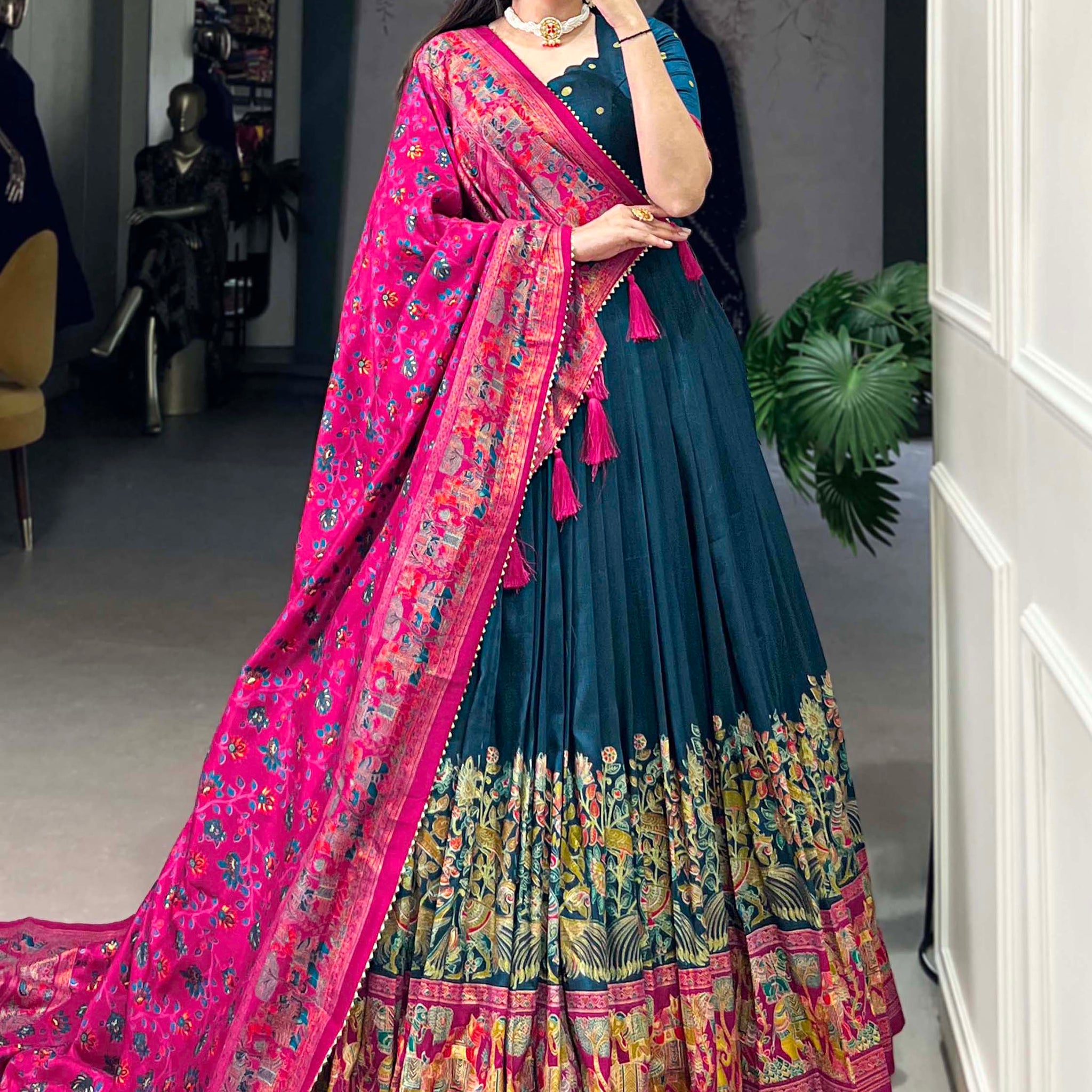 Adorable Blue Foil Work Tussar Silk Traditional Lehenga Choli