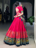 Pretty Pink Foil Work Tussar Silk Lehenga Choli With Navy Blue Dupatta