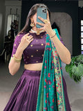 Wonderful Purple Digital Printed Tussar Silk Event Wear Lehenga Choli