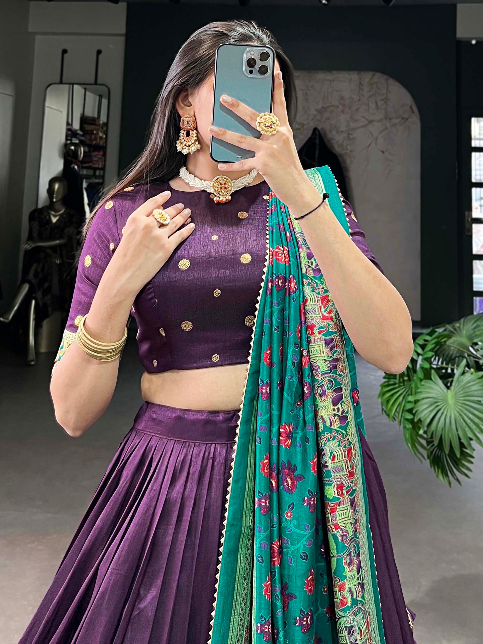 Wonderful Purple Digital Printed Tussar Silk Event Wear Lehenga Choli