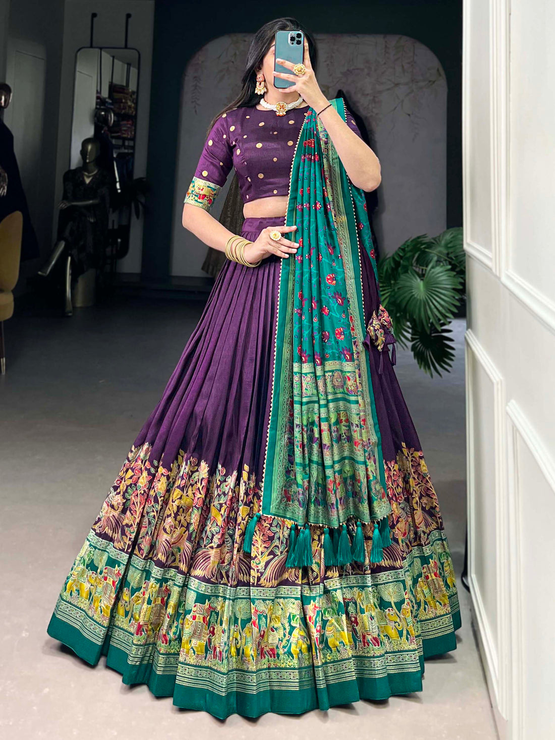 Wonderful Purple Digital Printed Tussar Silk Event Wear Lehenga Choli