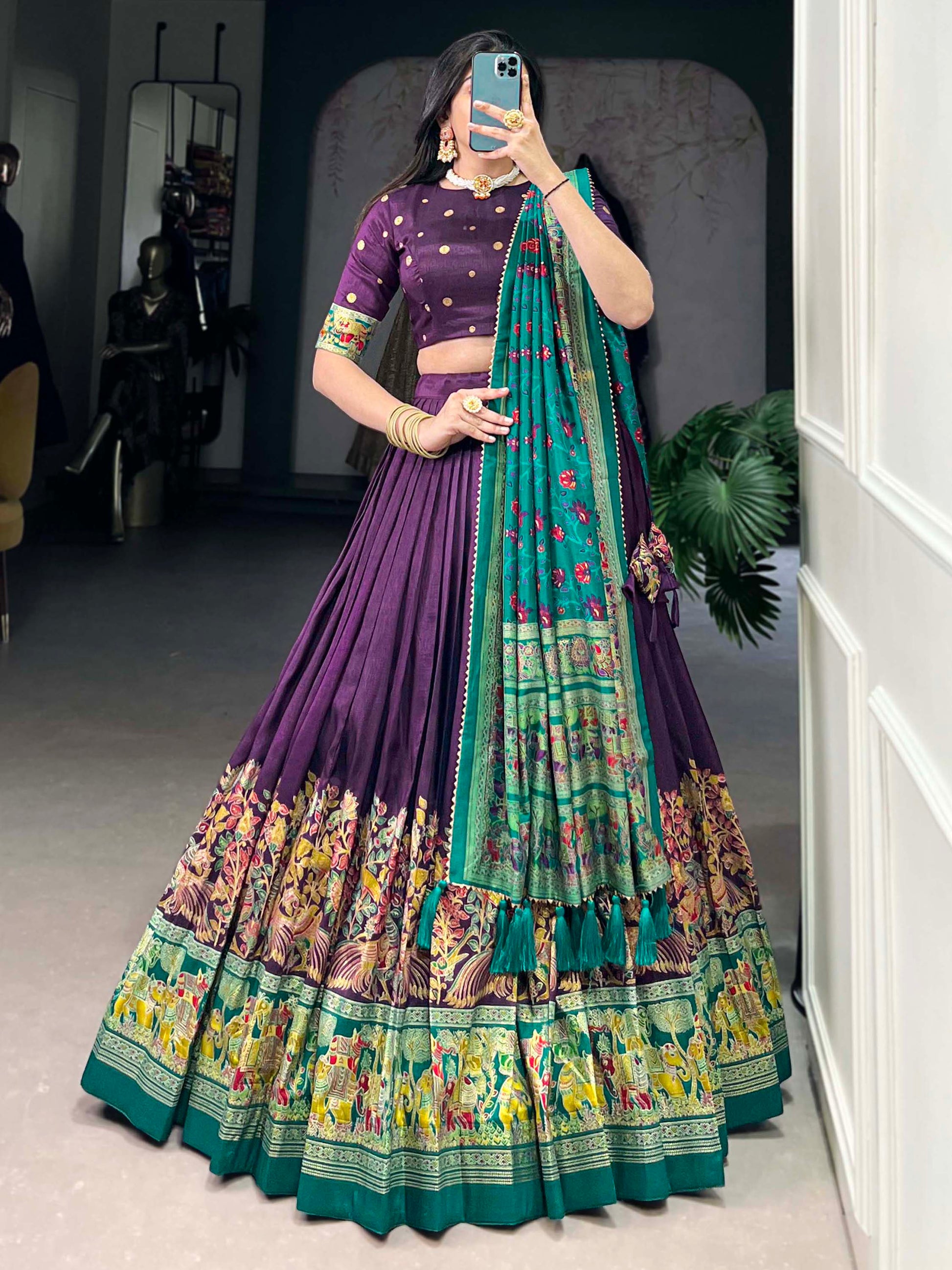 Wonderful Purple Digital Printed Tussar Silk Event Wear Lehenga Choli