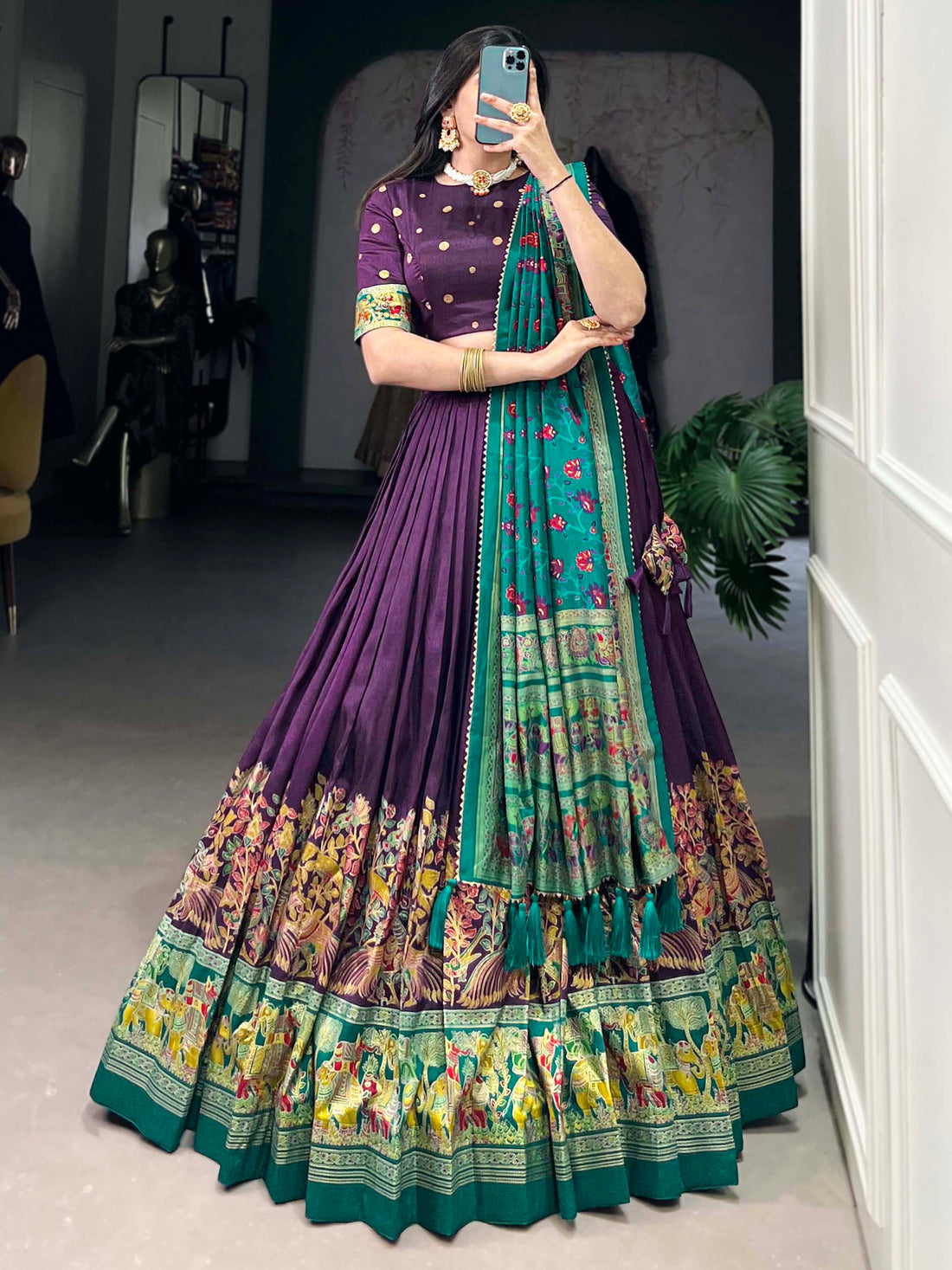 Wonderful Purple Digital Printed Tussar Silk Event Wear Lehenga Choli