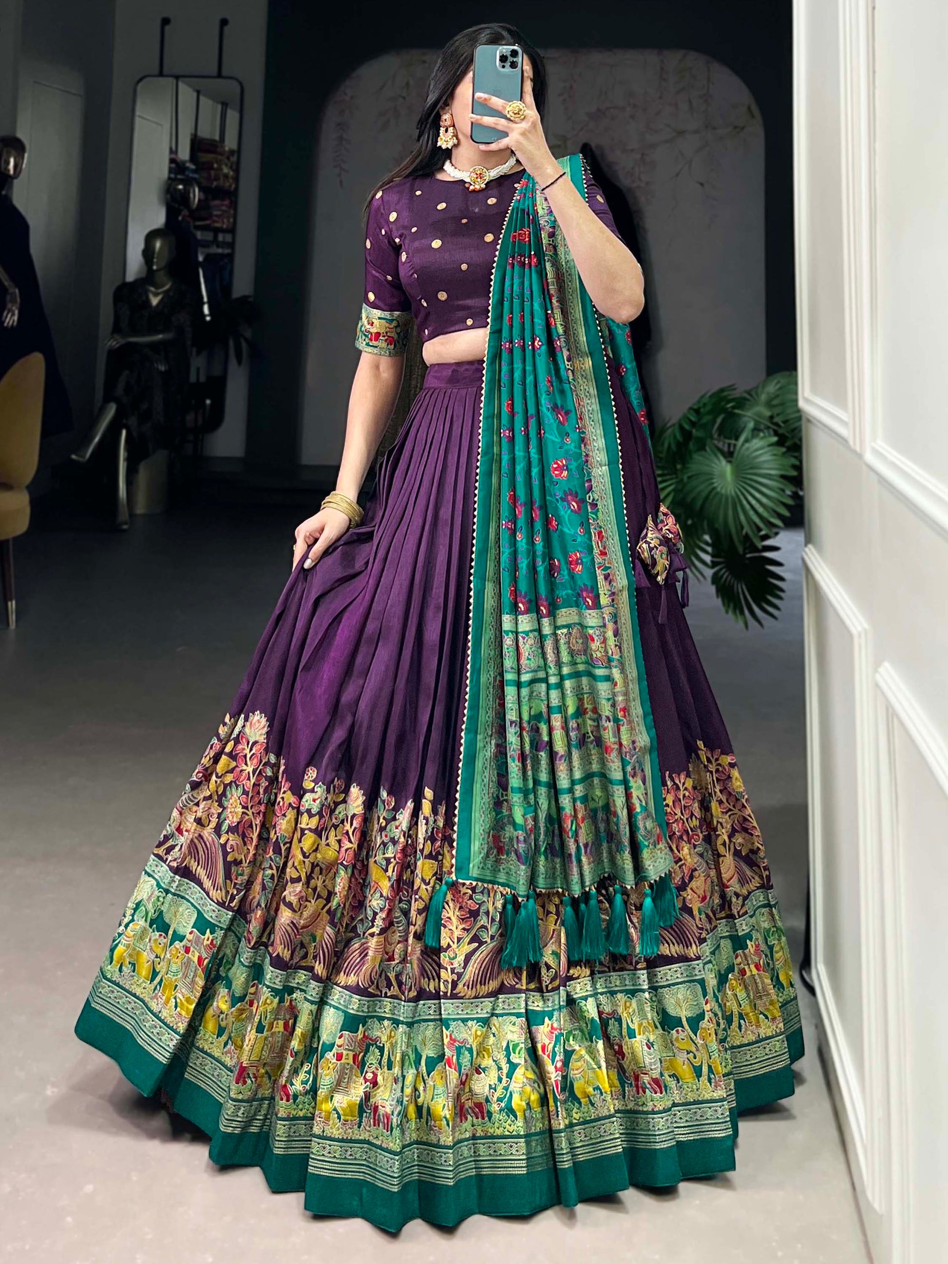 Wonderful Purple Digital Printed Tussar Silk Event Wear Lehenga Choli